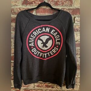 American Eagle Outfitters Graphic Logo Crewneck Sweatshirt Black L/G